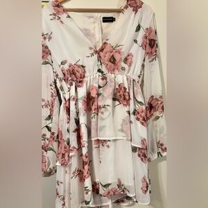 PLT White and pink floral mini dress